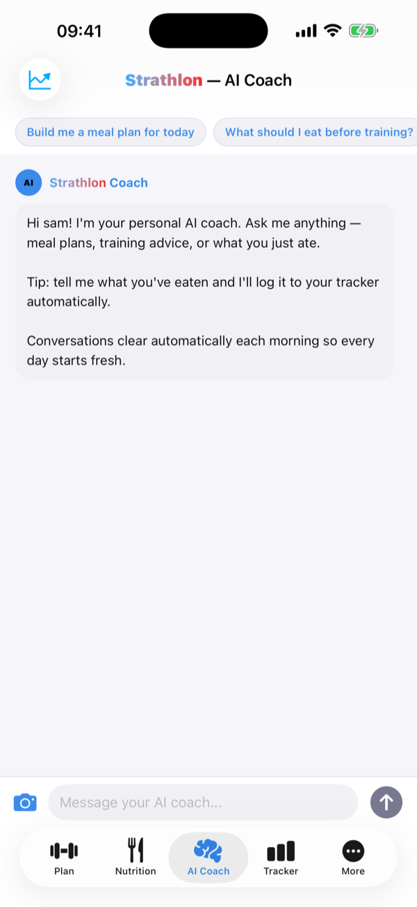 Strathlon AI Coach chat screen
